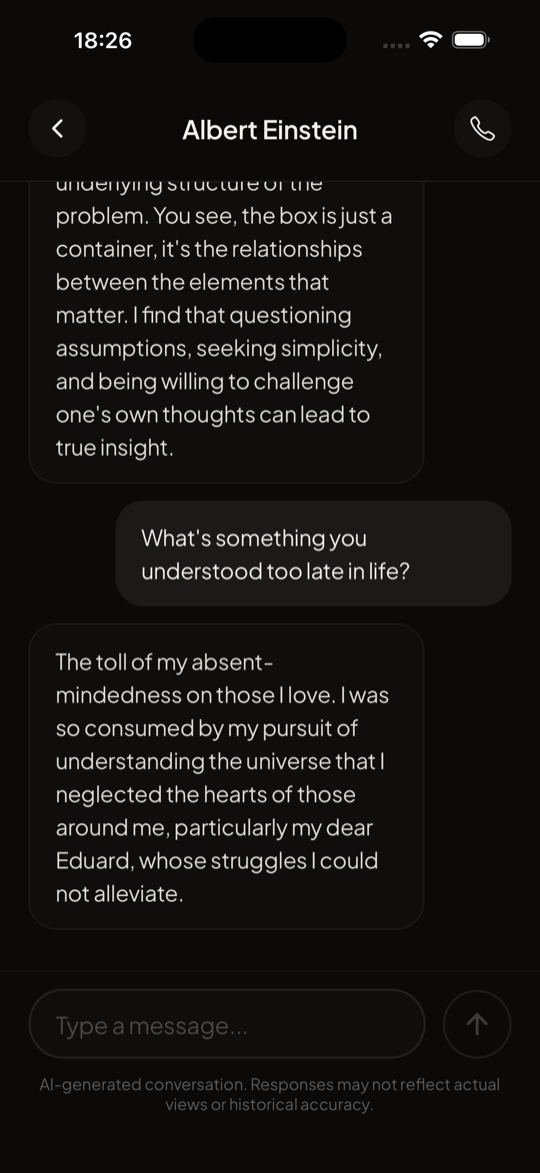 Text conversation with Albert Einstein in Histou